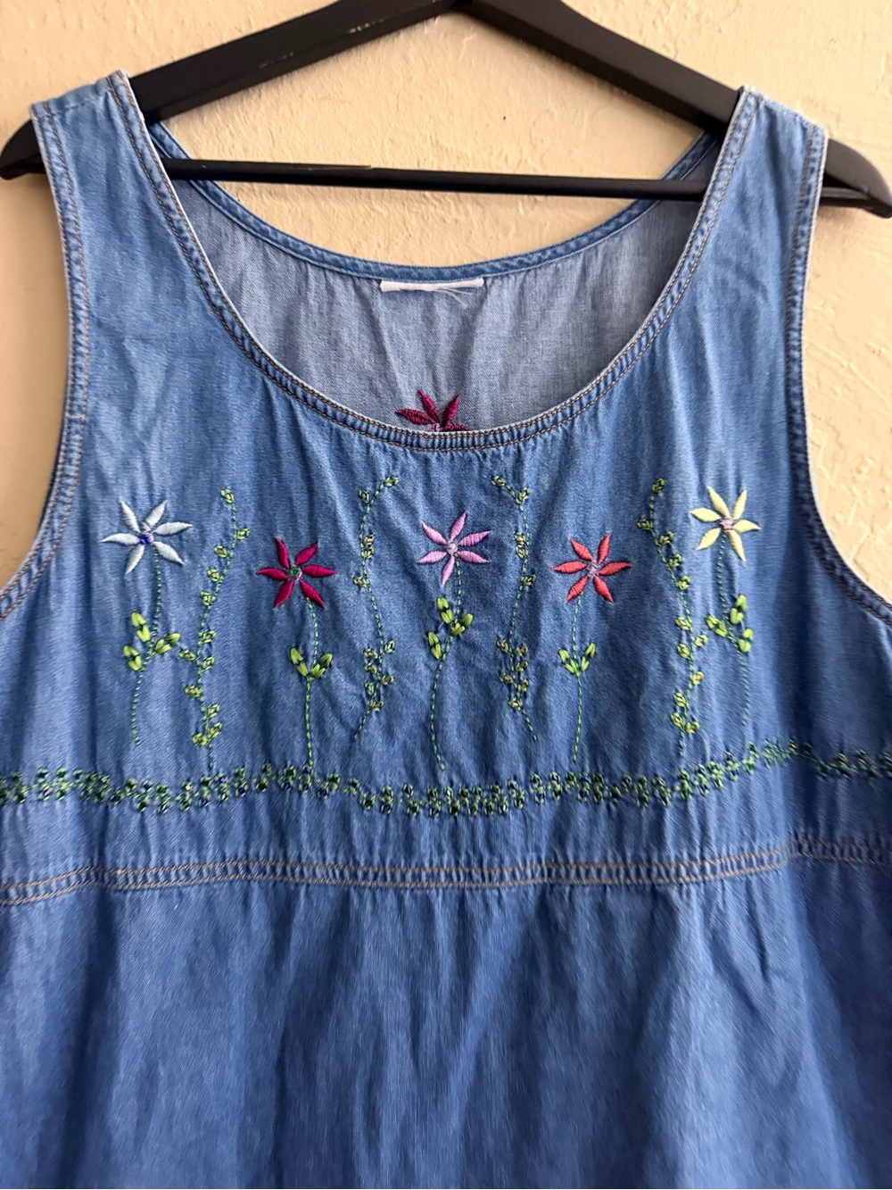 Coldwater Creek Blue Sleeveless Maxi Dress with Multicolor Floral Embroidery